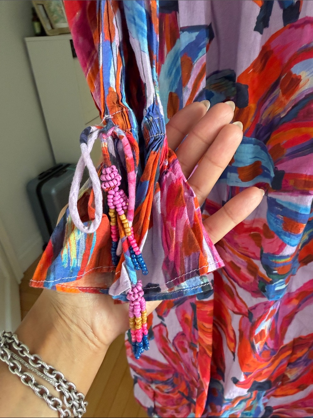 Vibrant Pink Multi-Color Smocked Midi Dress - Picture 5 of 6